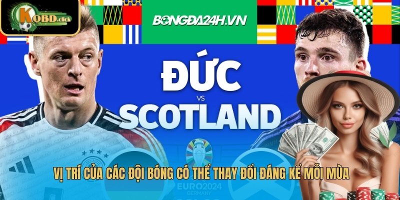 Vị trí của các đội bóng có thể thay đổi đáng kể mỗi mùa