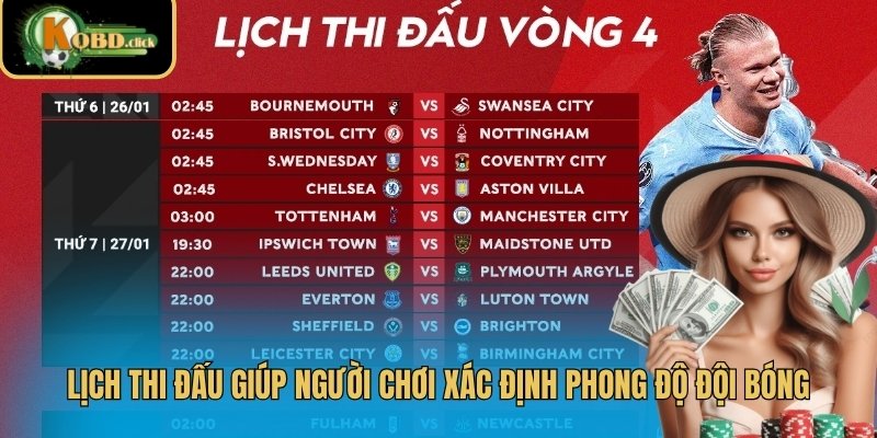 Lịch thi đấu giúp người chơi xác định phong độ đội bóng
