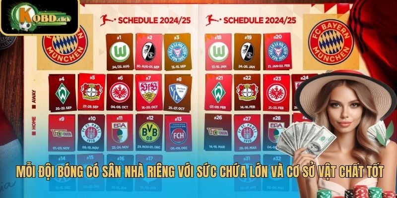 Mỗi đội bóng có sân nhà riêng với sức chứa lớn và cơ sở vật chất tốt